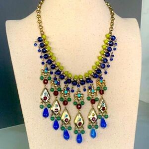 Gerard Yosca Vintage 1980s Egyptian Revival Beaded Bib Statement Necklace FLAWS